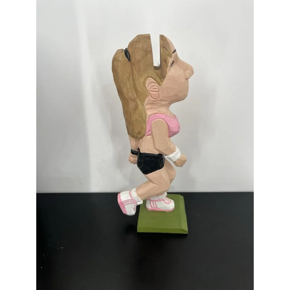 Jogger Female Peeper Eyeglass/Sunglass Holder Stand Hand Carve&Painted Wood